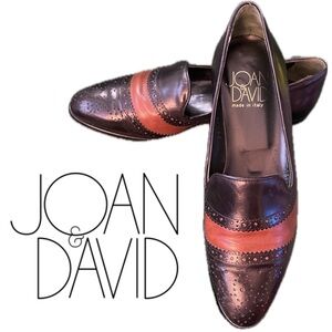Handmade Italian Vintage 90s Joan & David 2-Tone Oxford Leather Loafers Narrow 7